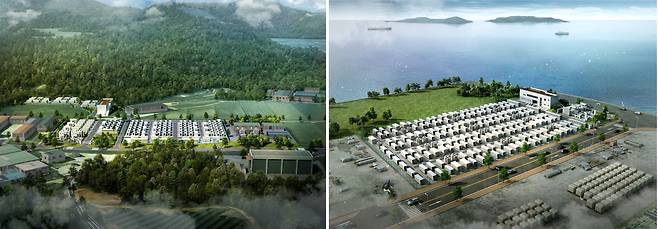 왼쪽부터 전남 고흥 BESS 조감도, 전남 광양 BESS 조감도./BS한양 제공