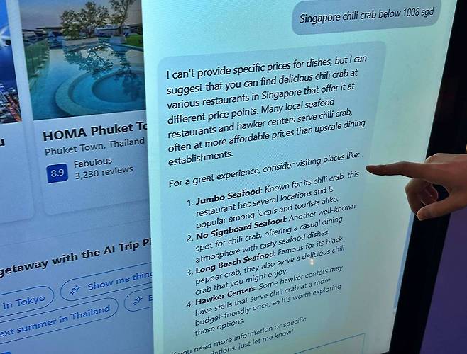 설정한 가격에 맞춰 유명한 음식점을 추천하는 AI 트립 플래너의 모습 / 출처=IT동아