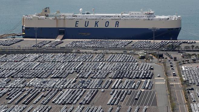 현대자동차 울산공장 수출 선적부두의 모습./뉴스1