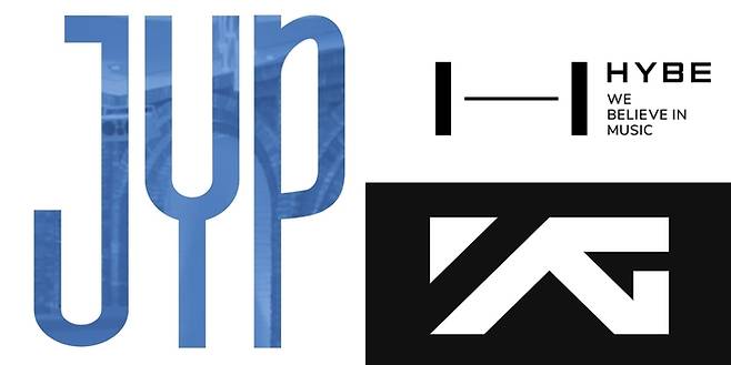 JYP엔터테인먼트, 하이브, YG엔터테인먼트. 사진| 각 소속사