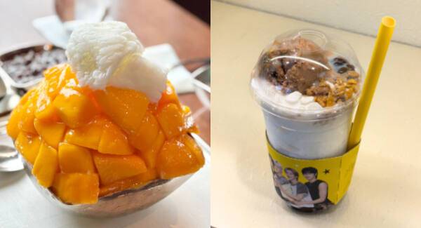신라호텔 애플망고 빙수(왼쪽)와 메가커피 팥빙젤라또 파르페. 이서현기자