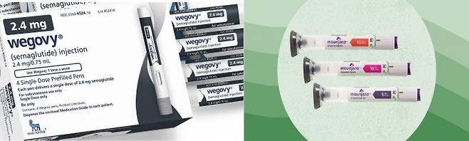 비만치료제 위고비(왼쪽)와 마운자로. 노보노디스크·일라이릴리 제공