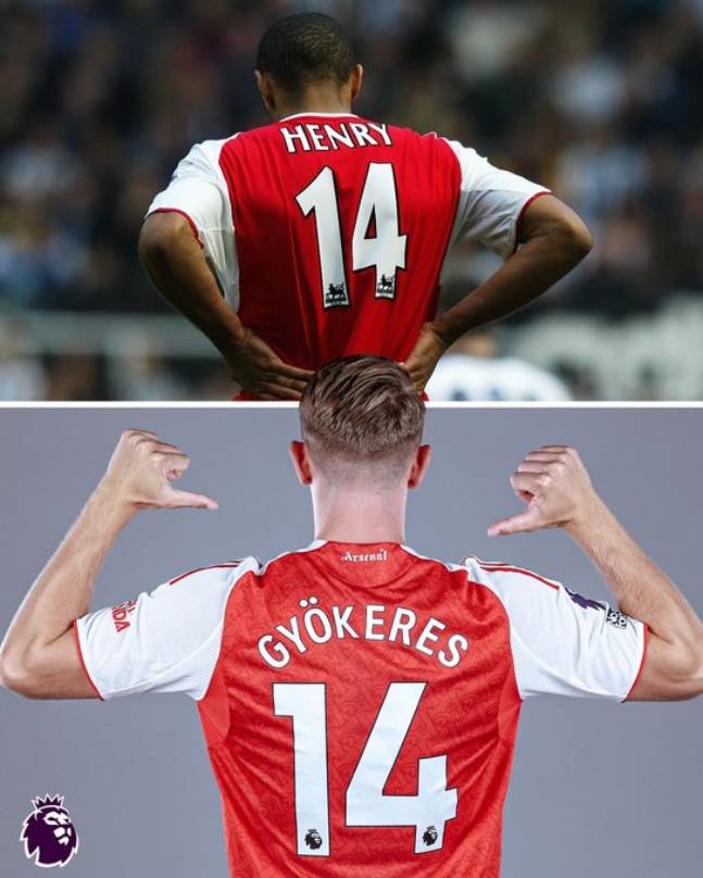 아스날 레전드 티에리 앙리의 등번호 14번을 이어받게 된 빅토르 요케레스. /사진=프리미어리그 SNS 캡처