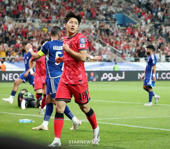 대한민국 이강인이 10일 서울월드컵경기장에서 북중미월드컵 최종예선 마지막 경기인 쿠웨이트전이 열리는 가운데 후반전 초반 골을 성공시킨 뒤 모습. /사진=강영조 선임기자