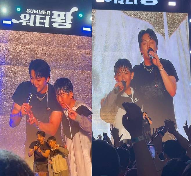 포항 장흥중학교 1학년에 재학 중인 곽세현군이 지난 9일 포항 영일대 해상누각 광장에서 열린 ‘2025 SUMMER 워터 퐝 FESTIVAL’의 래퍼 래원의 공연 무대에 올라 랩 솜씨를 뽐내 반짝스타로 등극했다. /곽세현군 제공