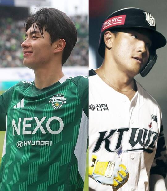 실패한 유망주에서 반년만에 K리그 득점 1위-MVP 유력선수가 된 전북 현대의 전진우(왼쪽)와 야구팬들도 모르는 선수에서 반년만에 MVP급 선수가 된 kt wiz의 안현민. ⓒ연합뉴스