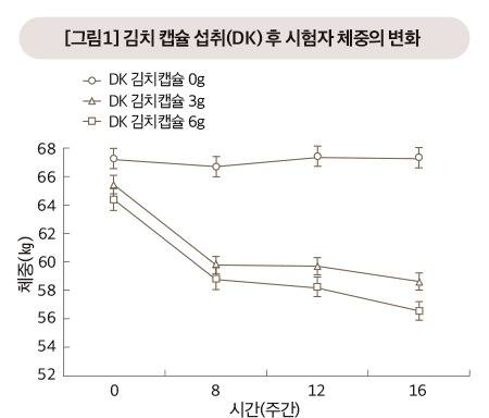 김치 캡슐 섭취DK 후 시험자 체중의 변화