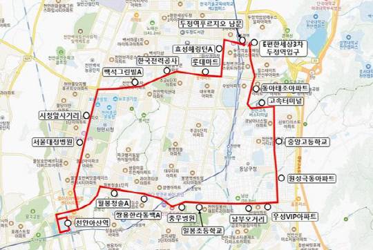 천안시 도심순환급행버스 15번 노선도. 천안시 제공