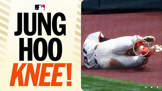 무릎으로 볼을 고정 시켜 아웃 카운트를 이끌어낸 이정후의 호수비를 소개한 MLB닷컴 화면. 사진 MLB닷컴 캡처
