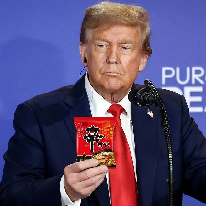나노 바나나(nano-banana)로 생성한 신라면을 들고 있는 도널드 트럼프 미국 대통령 이미지