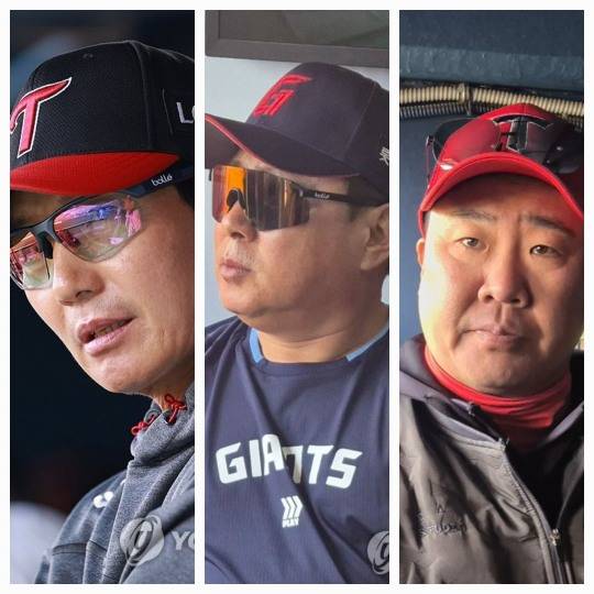 왼쪽부터 염경엽 LG 감독, 김태형 롯데 감독. 이범호 KIA 감독