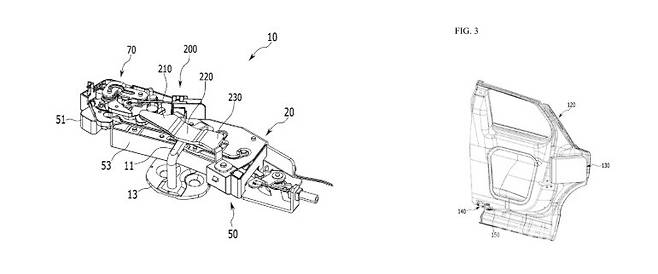 미국 특허청에 출원된 제네시스의 코치 도어 관련 특허(USPTO 캡처)