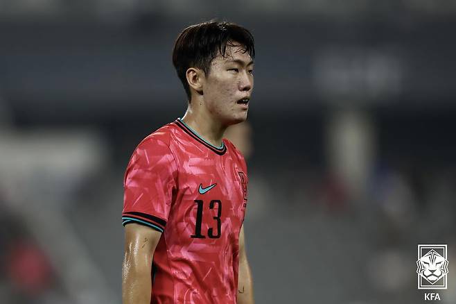 지난달 2025 동아시아축구연맹(EAFF) E-1 풋볼 챔피언십(동아시안컵)을 통해 A매치 데뷔전을 치렀던 강상윤. /사진=대한축구협회 제공