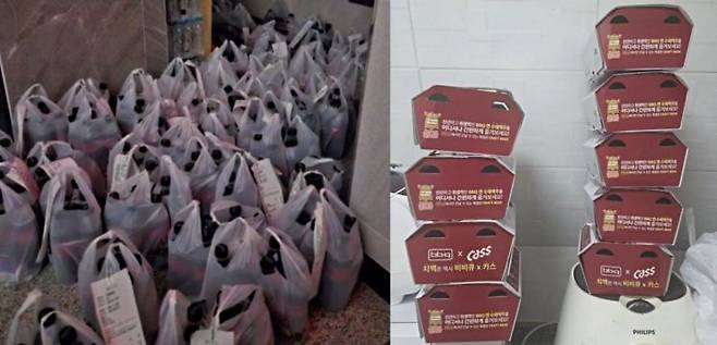 누리꾼들이 배민을 통해 특정 치킨 브랜드에서 총 7000원에 10번 배달 주문을 했다며 올린 인증샷. 온라인 커뮤니티 캡처