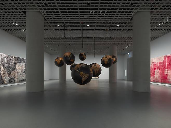 Installation view of "Mark Bradford: Keep Walking" at Amorepacific Museum of Art in Seoul (APMA)