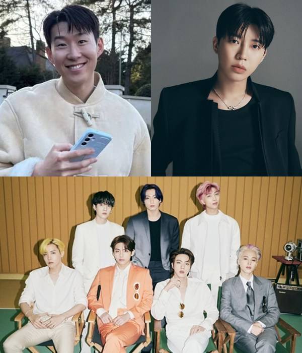축구선수 손흥민/ⓒ손흥민 SNS, 가수 임영웅/ⓒ물고기뮤직, 방탄소년단(BTS/RM 진 슈가 제이홉 지민 뷔 정국)/ⓒ빅히트 뮤직