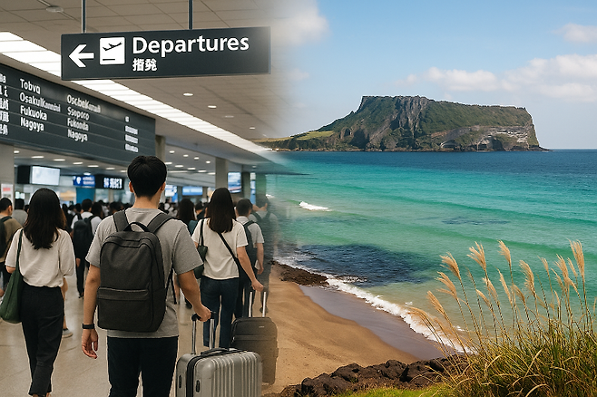 해외 쏠림과 제주 관광 공백을 상징한 이미지.