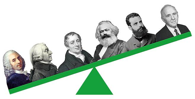 세계적인 경제학자 브랑코 밀라노비치는 프랑수아 케네, 아담 스미스, 데이비드 리카도, 카를 마르크스, 빌프레도 파레토, 사이먼 쿠즈네츠까지 여섯 명의 대표적인 경제학자를 통해 시대와 사회적 배경에 따른 ‘불평등’에 대한 인식과 해석의 변천을 추적한다. 위키백과 제공