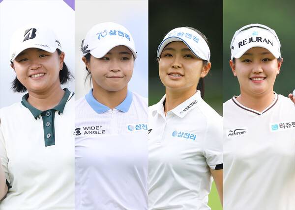2025년 한국여자프로골프(KLPGA) 투어 제14회 KG 레이디스 오픈 우승 경쟁에 뛰어든 신다인, 고지원, 유현조, 조혜림 프로가 2라운드에서 경기하는 모습이다. 사진제공=KLPGA (사진을 무단으로 사용하지 마십시오.)