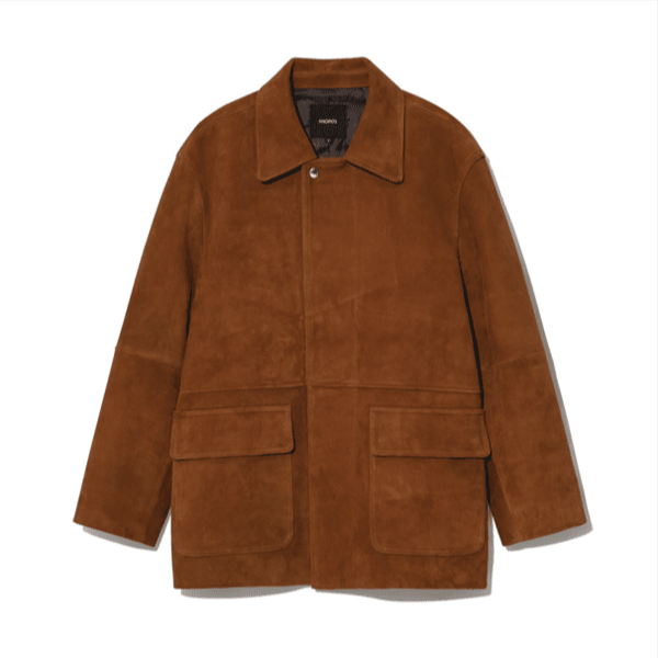 딥브라운 컬러의 고트 스웨이드 재킷 65만7천원 앤드로스