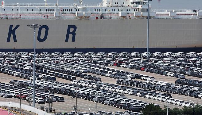 지난 8월 24일 경기도 평택항에 수출용 차량이 세워져 있다. /연합뉴스