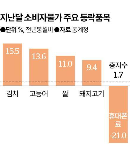 지난달 소비자물가 주요 등락품목. 그래픽=신동준 기자