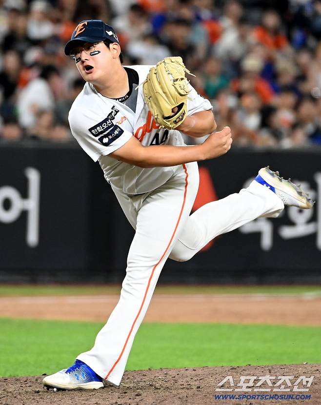 3일 대전 한화생명볼파크에서 열린 NC와 한화의 경기, 9회초 한화 김서현이 역투하고 있다. 대전=허상욱 기자wook@sportschosun.com/2025.09.03/