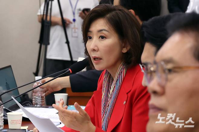 4일 서울 여의도 국회에서 열린 법제사법위원회 전체회의 '검찰개혁 공청회'에서 국민의힘 나경원 의원이 발언을 하고 있다. 윤창원 기자