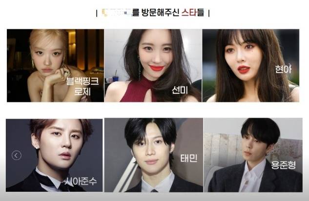 현재 A업체 홈페이지에서 홍보에 사용되고 있는 연예인 사진. 동물자유연대는 사진 사용에 합의하지 않은 타 연예인들도 신종펫숍 홍보 거부 동참을 촉구하고 있다(동물자유연대 제공). ⓒ 뉴스1