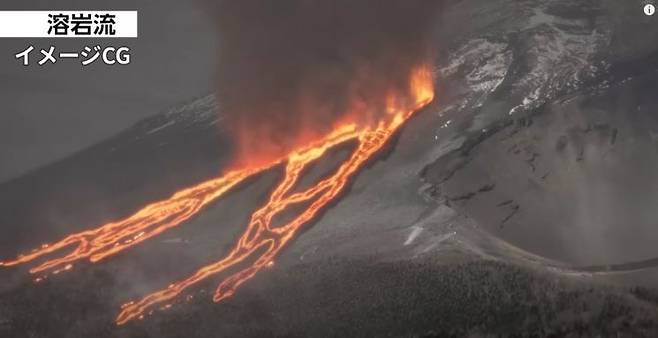 일본 내각부가 제작한 후지산 분화시 피해를 가정한 CG 영상 일부