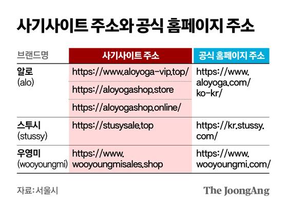 사기사이트 주소와 공식 홈페이지 주소. 그래픽=신재민 기자