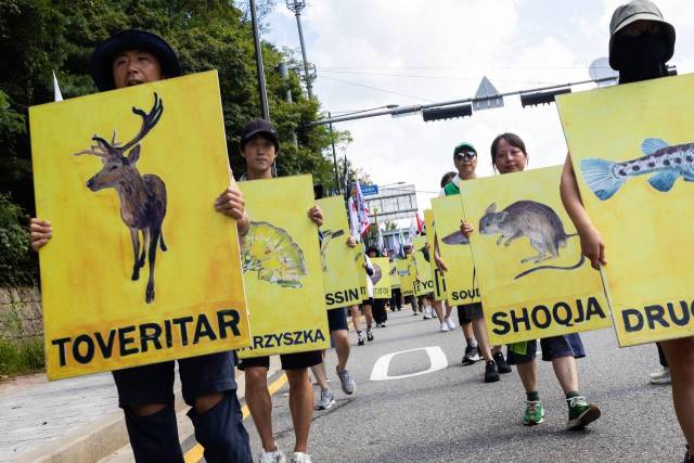 ▲5일 남태령 고개에 도착한 '새, 사람 행진단' 모습. ⓒ민주노총