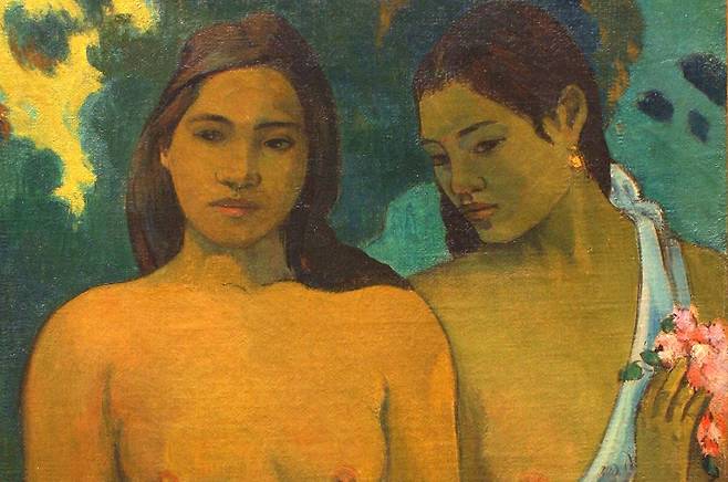 폴 고갱, 두 명의 타히티 여인(일부 확대), 1889, 캔버스에 유채, 94x72.4cm, 메트로폴리탄 미술관