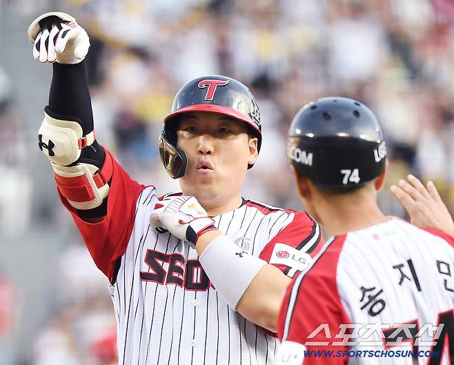 7일 서울 잠실구장에서 열린 SSG-LG전. 4회말 무사 2루 김현수가 1타점 적시타를 친 후 기뻐하고 있다. 잠실=정재근 기자 cjg@sportschosun.com/2025.9.7/