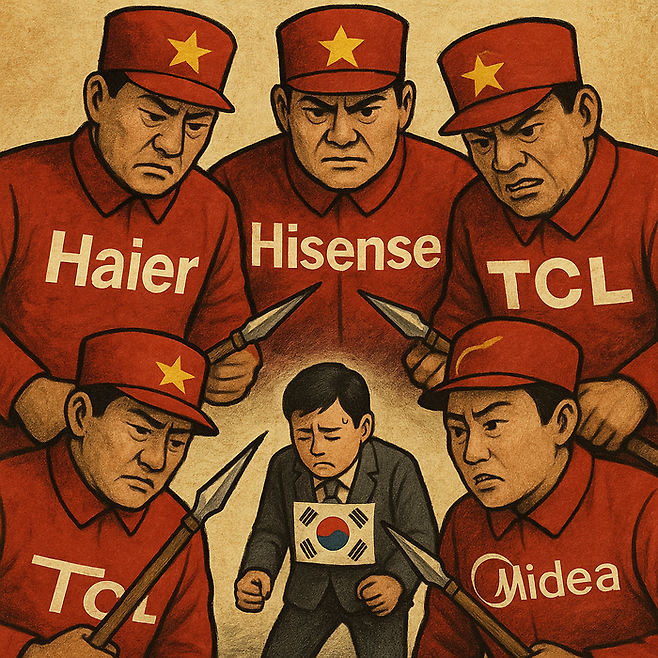 중국 기업들의 도전에 직면한 한국 전자회사들. <챗GPT로 생성>