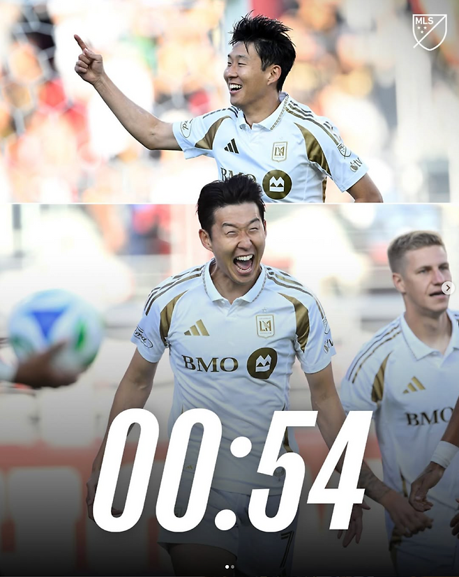 손흥민의 산호세전 선제골을 알린 MLS SNS. 실제 득점에 걸린 시간은 53초였지만, MLS는 54초로 표기했다 | MLS SNS