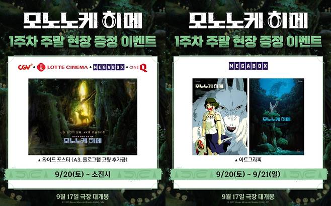 ‘모노노케 히메’ 재개봉 기념 극장별 특전·굿즈 (제공: 대원미디어)