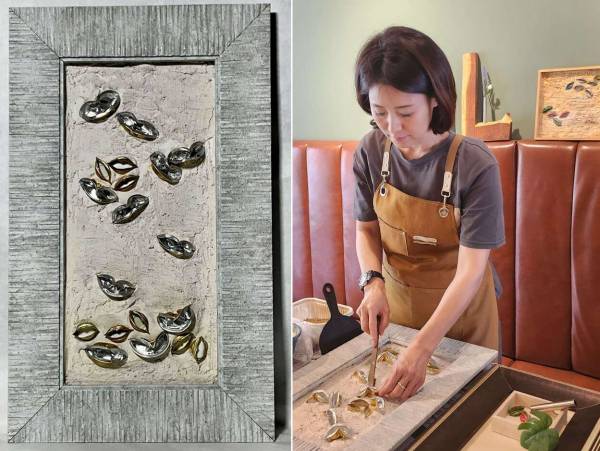 최진영 작가(오른쪽), '그들만의 세상'(왼쪽),