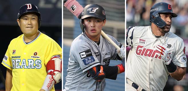 왼쪽부터 양의지·레이예스·문현빈