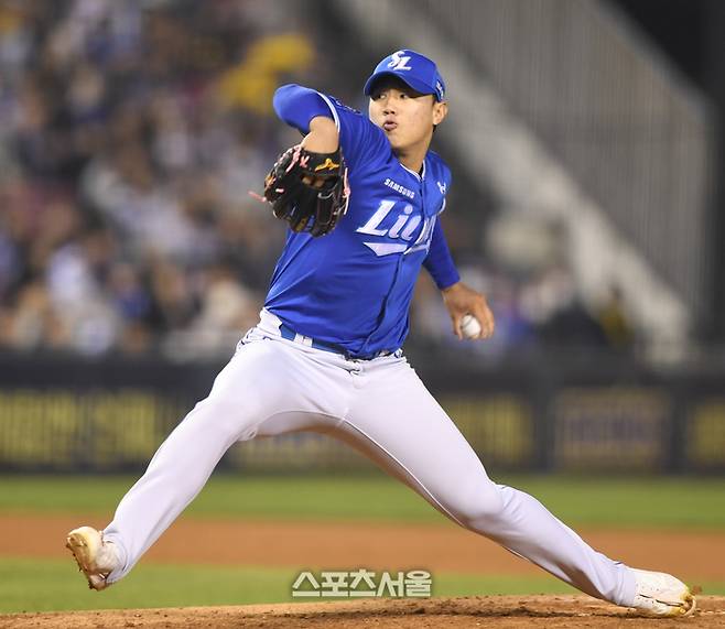 삼성 투수 배찬승이 잠실구장에서 열린 2025 KBO 리그 LG와 경기 8회 역투하고 있다. 잠실 | 최승섭기자 thunder@sportsseoul.com