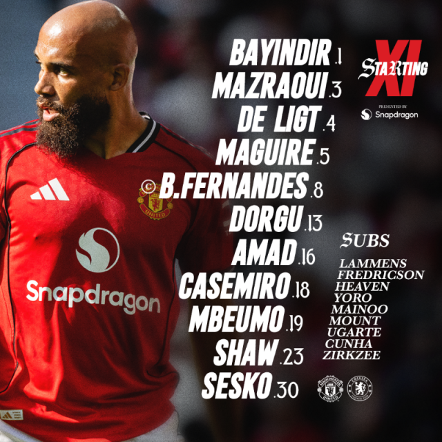 맨유는 골키퍼 바이은드르를 시작으로 쇼-매과이어-더리흐트-도르구-페르난데스-카세미루-마즈라위-디알로-음뵈모-세슈코가 선발 출전했다. 사진=맨체스터 유나이티드 SNS