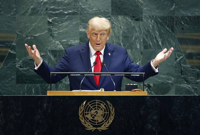 도널드 트럼프 미국 대통령이 23일 미국 뉴욕에서 열린 제80차 유엔 총회에서 기조 연설을 하고 있다. UPI 연합뉴스