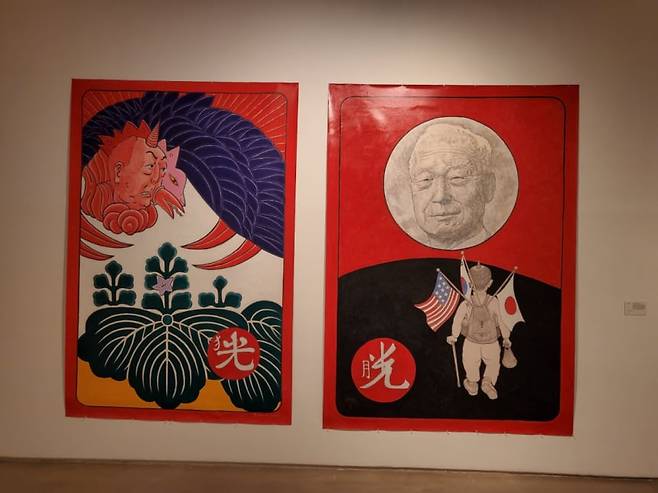 지난 24일 대구 중구 봉산문화회관 1전시실에 윤석열, 이승만 전 대통령을 주제로 그린 작품이 전시됐다./대경미술연구원