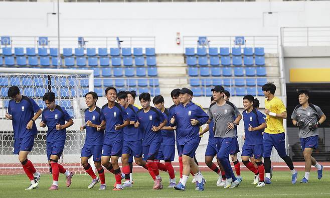 28일 칠레에서 개막하는 국제축구연맹(FIFA) 20세 이하(U-20) 월드컵에 출전하는 한국 U-20 대표팀의 훈련 모습. 대한축구협회 제공