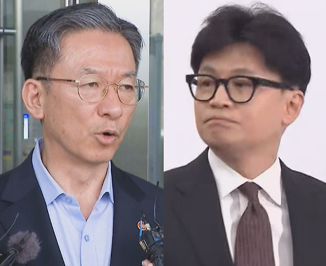 정성호(왼쪽) 법무부 장관과 윤석열 정부 당시 법무부 장관을 지냈던 한동훈 前 국민의힘 대표