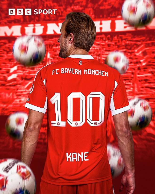 뮌헨 케인이 27일 브레멘전에서 멀티 골에 성공하며 104번쨰 경기 만에 100골 고지를 밟았다. 사진=BBC