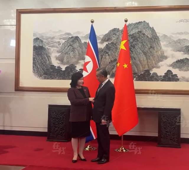 28일 베이징에서 만난 최선희 북한 외무상(왼쪽)과 왕이 중국 외교부장. CGTN 소셜미디어 캡처