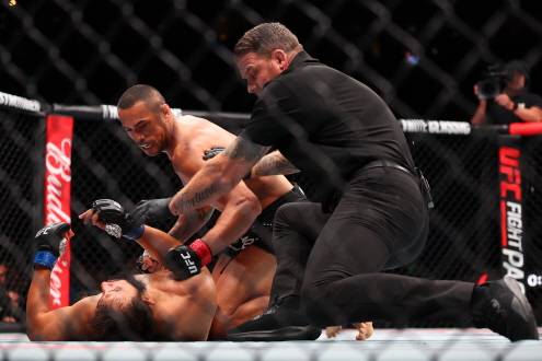 카를로스 울버그와 도미닉 레예스 경기 중. /사진=UFC 제공