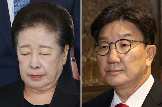 한학자 통일교 총재(왼쪽), 권성동 국민의힘 의원.〈사진=연합뉴스〉