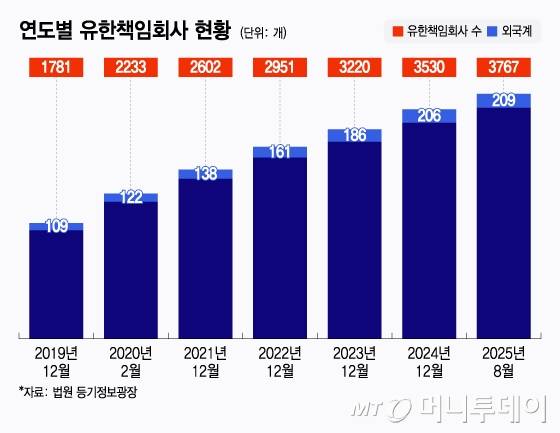 연도별 유한책임회사 현황/그래픽=윤선정